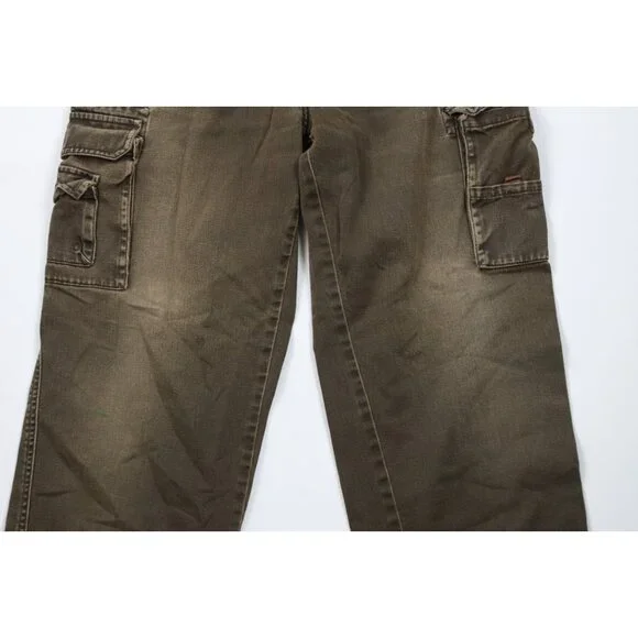 Vintage 90s Woolrich Mens 34x29 Thrashed Wide Leg Denim Cargo Jeans Breen Cotton